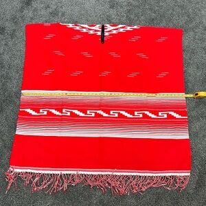 Bright red wool poncho 44in x 42in
